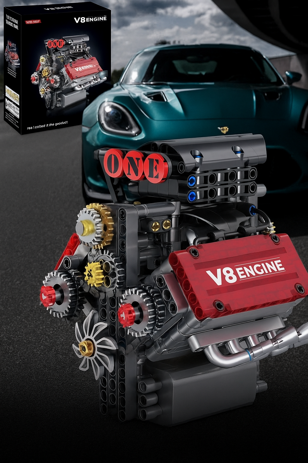 Motorized V8 Engine Building Block Model